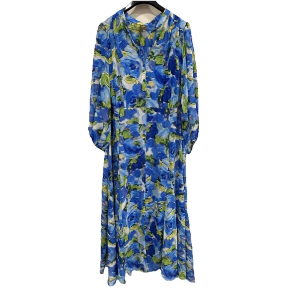 Taylor Chiffon Maxi Dress Plus Size 22W Blue Floral Semi Formal Wedding Guest - Picture 1 of 10